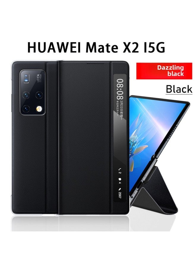 Mobile Phone Case For Huawei Mate X2 For Huawei Smart Window Bracket Flip Leather Case Anti-drop Protective Case-Color:Black-Applicable Model:For Huawei Matex2 - Image 1