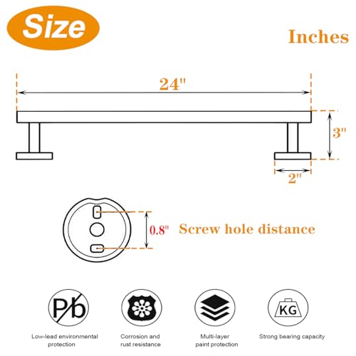 TocTen Bath Towel Bar - Thicken SUS304 Stainless Steel Bathroom Towel Holder, Towel Rod for Bathroom Heavy Duty Wall Mounted Towel Rack Hanger (24IN, Gold) - Image 2