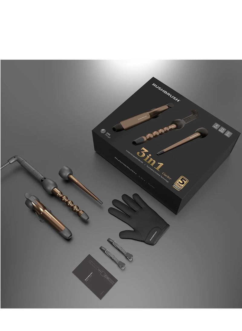 راش براش مكواة تجعيد الشعر راش براش 3IN1 ، ألواح من سيراميك التورمالين ،230° ،برونز - Image 1
