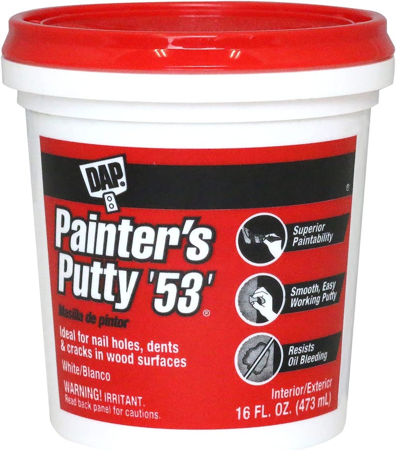 DAP Painter's Putty '53' - 16 oz White Interior/Exterior Putty for Nail Holes and Cracks - Image 1