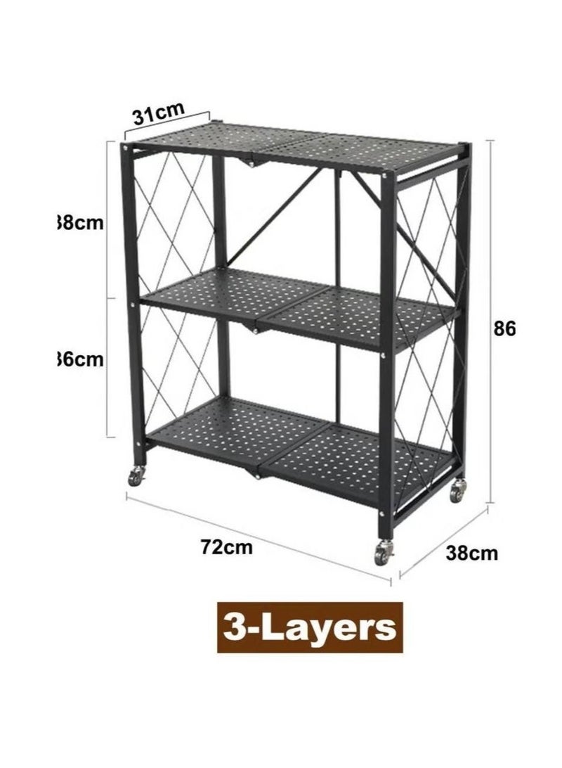 ناما رف تخزين بثلاث طبقات قابل للطي بعجلات للقابل للتحريك لغرفة المعيشة أو النوم أو المطبخ منظم لتوفير المساحة - Image 2