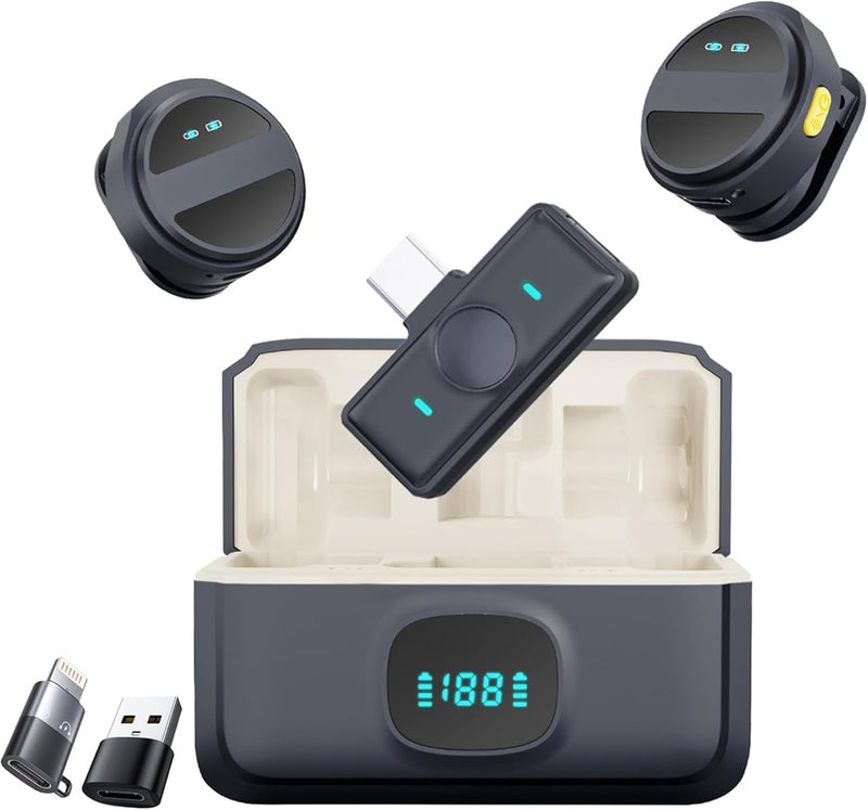 coku CK-Q8 Dual Wireless Lavalier Microphone with LED Display Case, Noise Cancelling Collar Mic for YouTube, Vlogging, Recording, Plug & Play for I-Phone, Android, Type C Devices, DSLR, & Lightning - Image 1