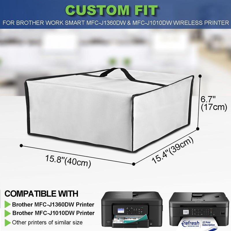 NUENSS-ROR غطاء طابعة متوافق مع طابعة Brother Work Smart MFC-J1360DW/MFC-J1010DW اللاسلكية الملونة بنفث الحبر، غطاء واقي للطابعة ثقيل الوزن ومقاوم للماء والغبار والكهرباء الساكنة (فضي) - Image 2