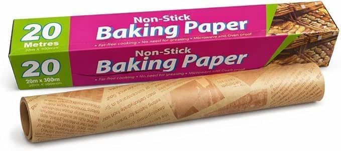 Non-Stick Greaseproof Baking Paper Roll | 20M x 30CM | Heat Resistant Parchment Paper for Baking Cooking Oven Microwave Air Fryer and Food Preparation