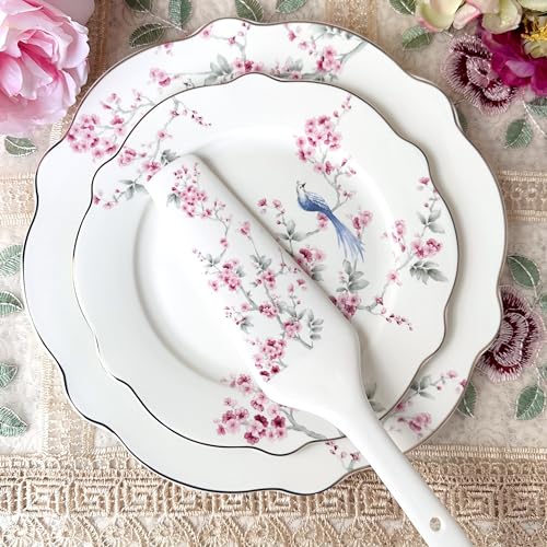 Vigneto Orchid Bliss Snack Set (1 Serving Plate, 6 Quarter Plates, 1 Server) | Finest Premium Porcelain | Handcrafted Multipurpose Luxury Floral Tableware | Lightweight & Durable - Image 1