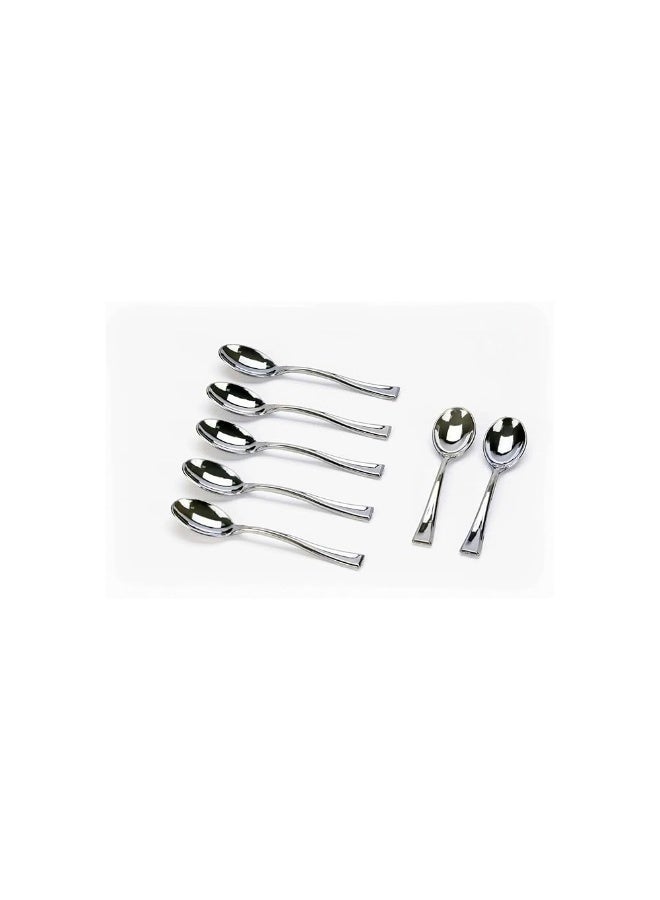 IDEAL PACK Silver Plastic Spoons – 25PCS Heavy Duty Disposable Cutlery Set, Elegant Metallic Look Flatware for Parties, Weddings, Catering, Events & Everyday Use - Image 1