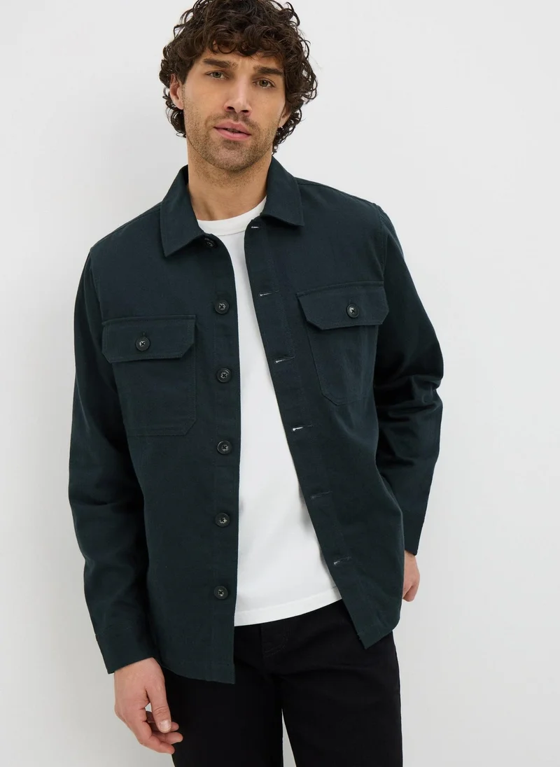 ماتلان Navy Linen Blend Shacket