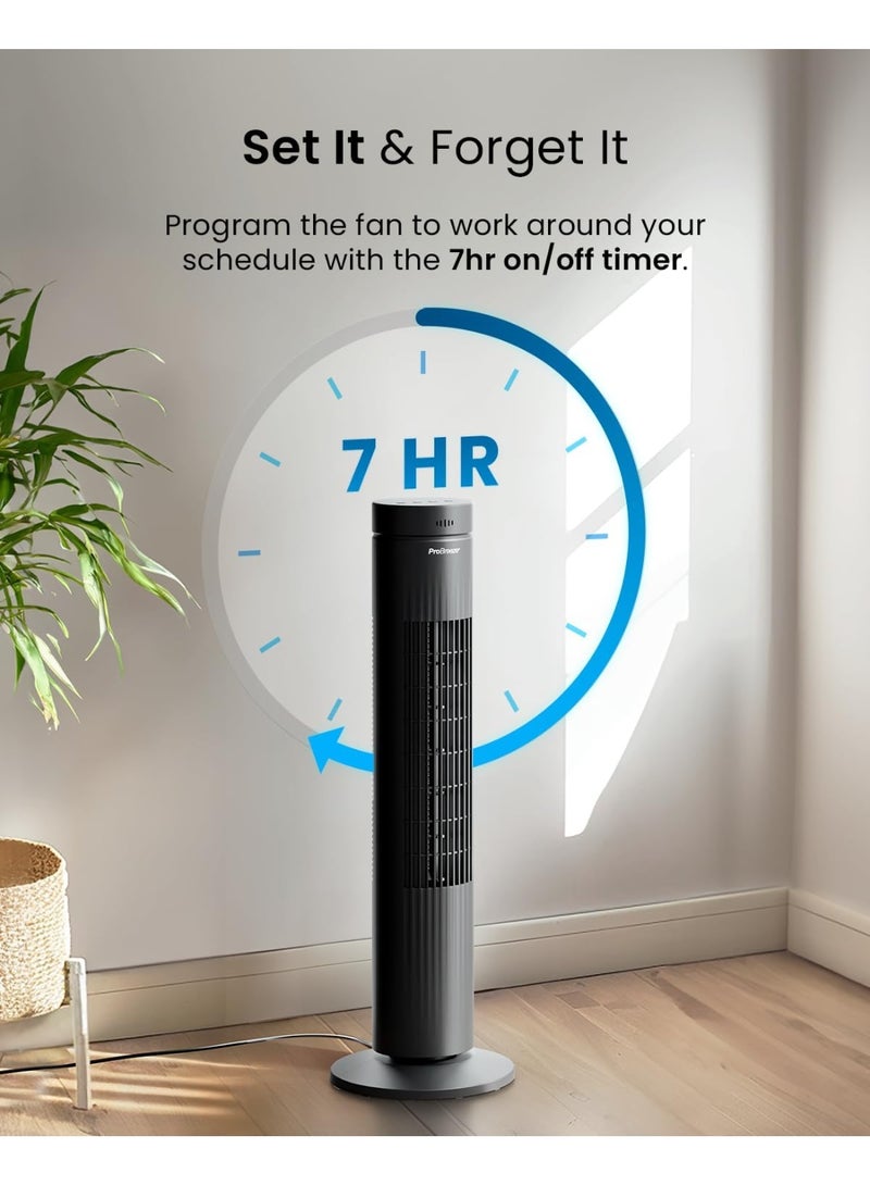30" Tower Fan with 7-Hour Digital Timer, Remote Control, 3 Cooling Fan Modes & LED Light Indicator - Powerful & Energy-Efficient Electric Fan for Home and Office