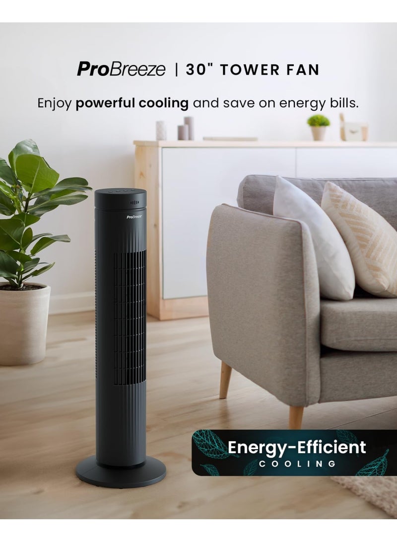 30" Tower Fan with 7-Hour Digital Timer, Remote Control, 3 Cooling Fan Modes & LED Light Indicator - Powerful & Energy-Efficient Electric Fan for Home and Office