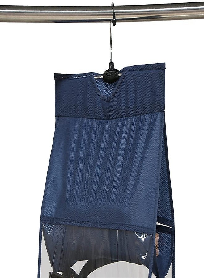 grofly 4 Pocket Foldable Hanging Purse Handbag Organizer for Storage Ladies Women Large Clear Hand Bag Storage Closet Tidy Wardrobe Rack Hanger Holder for Fashion Handbag Clutch Purse Pouch -Navy Blue - Image 2