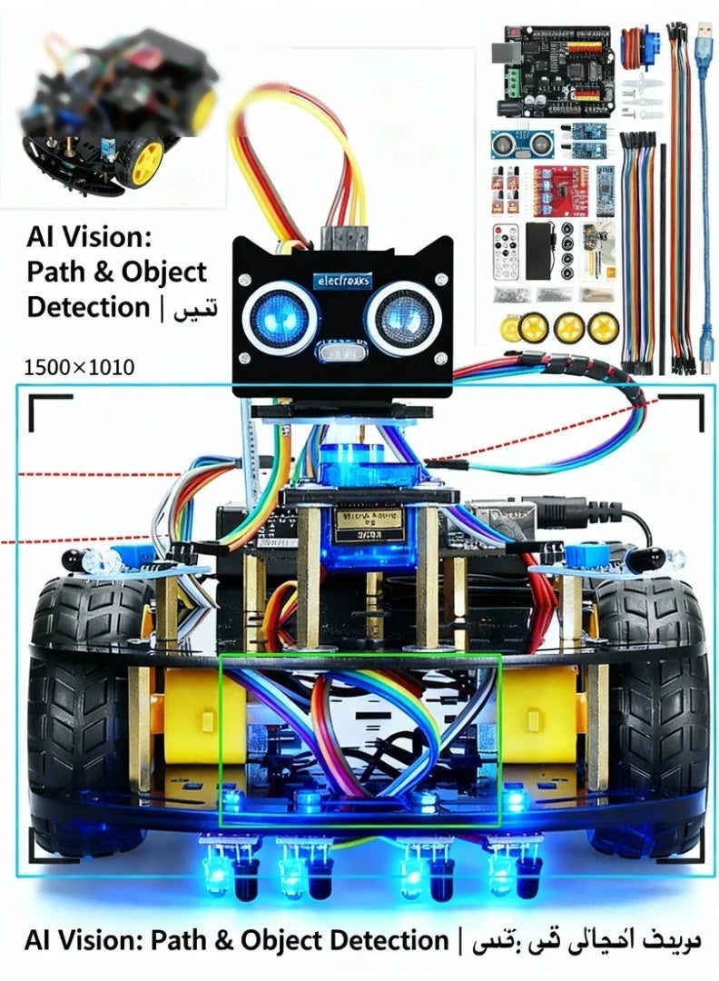 وبوت جي سي سي مجموعة سيارة روبوت ذكية STEM AI - مركبة ميكانوم-عجلة قابلة للبرمجة مع تجنب العوائق بالموجات فوق الصوتية وتتبع الخطوط بالأشعة تحت الحمراء - مجموعة تعلم الروبوتات والصانع متوافقة مع Arduino - Image 2