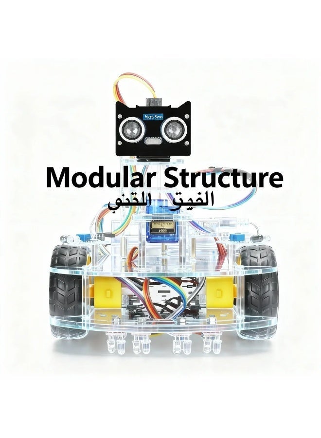 وبوت جي سي سي مجموعة سيارة روبوت ذكية STEM AI - مركبة ميكانوم-عجلة قابلة للبرمجة مع تجنب العوائق بالموجات فوق الصوتية وتتبع الخطوط بالأشعة تحت الحمراء - مجموعة تعلم الروبوتات والصانع متوافقة مع Arduino - Image 3