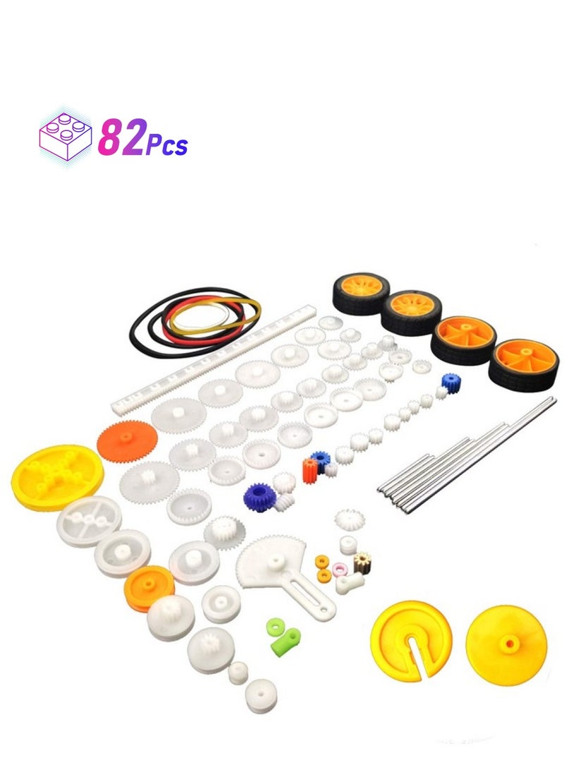EUDAX 82 Pcs Plastic Gear Package Kit Diy Gear Assortment Accessories Set For Toy Motor Car Robot Various Gear Axle Belt Bushings  - Image 1