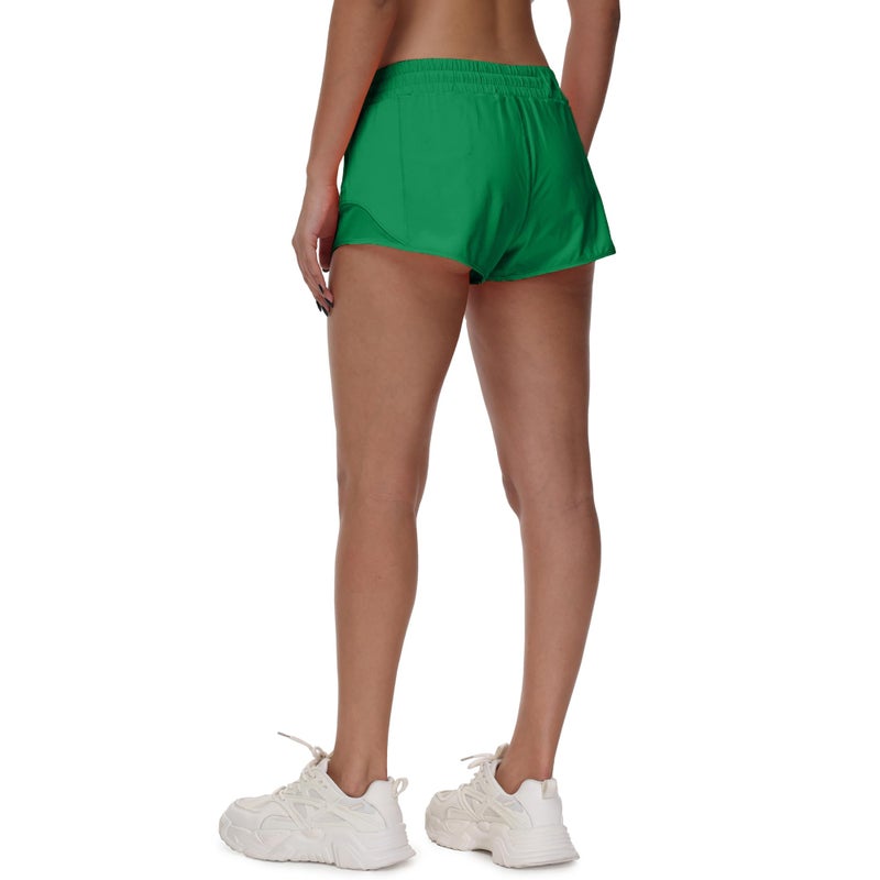 MCEDAR Women's Running Shorts Low Waisted 2.5"ï¼ŒLightweight Active Workout Quick Dry Gym Athletic Sports Shorts Zip Pocket Green,8/M - Image 2