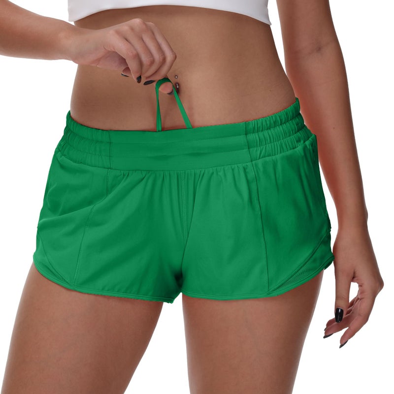 MCEDAR Women's Running Shorts Low Waisted 2.5"ï¼ŒLightweight Active Workout Quick Dry Gym Athletic Sports Shorts Zip Pocket Green,8/M - Image 4