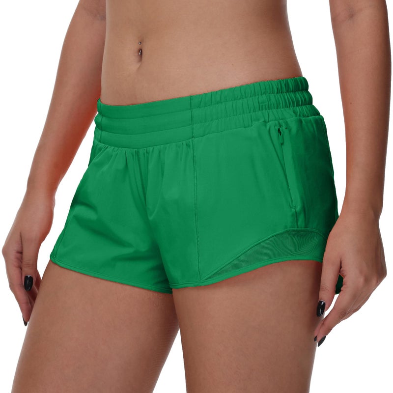 MCEDAR Women's Running Shorts Low Waisted 2.5"ï¼ŒLightweight Active Workout Quick Dry Gym Athletic Sports Shorts Zip Pocket Green,8/M - Image 5