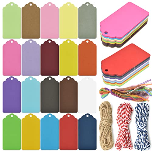 BDS-HOME 200 Colored Gift Tags with String - Writable Paper Labels for Pricing, Art, Jewelry, Wedding, Holiday, Christmas - Image 1