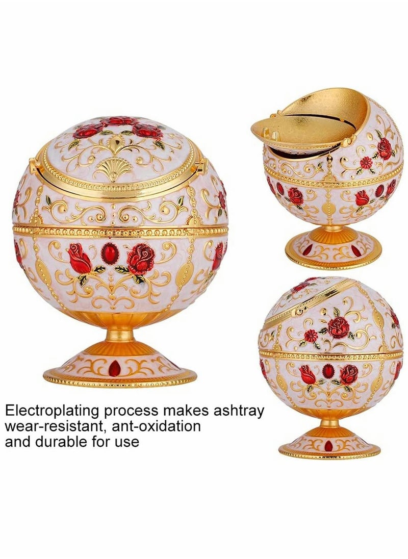 SYOSI - Ashtray Portable Mini Ashtray Metal Round Ball Carving Stamped Pattern Gift Table Decoration European Retro Ashtray Vintage Art Craft Ashtray Pattern Gift Decoration with Lid - Image 1