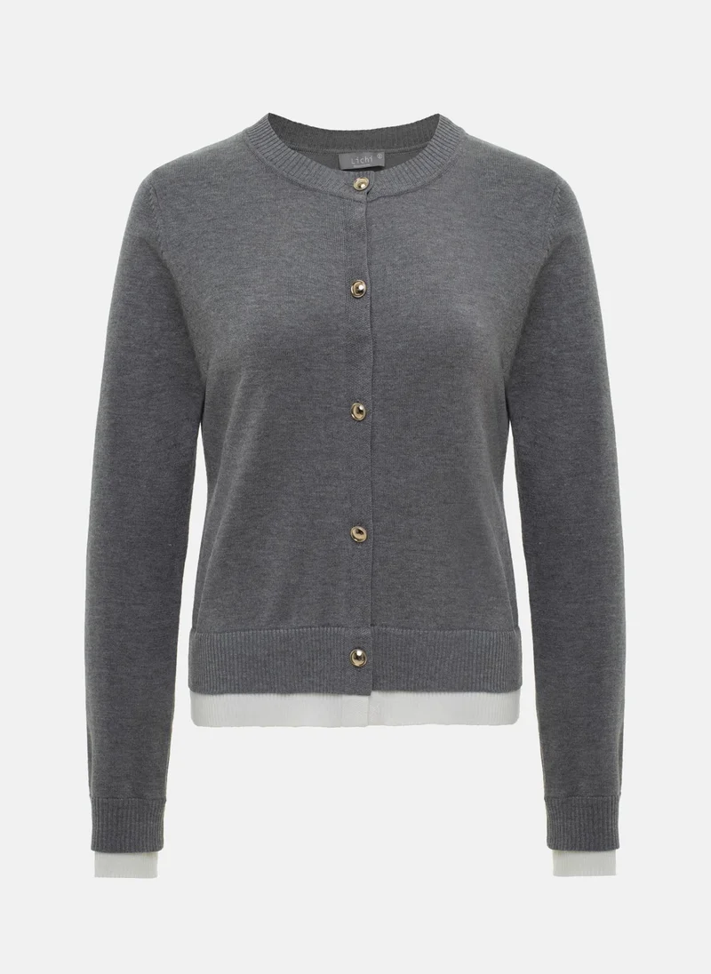 Lichi Knitted cardigan with contrasting cuffs and bottom edge
