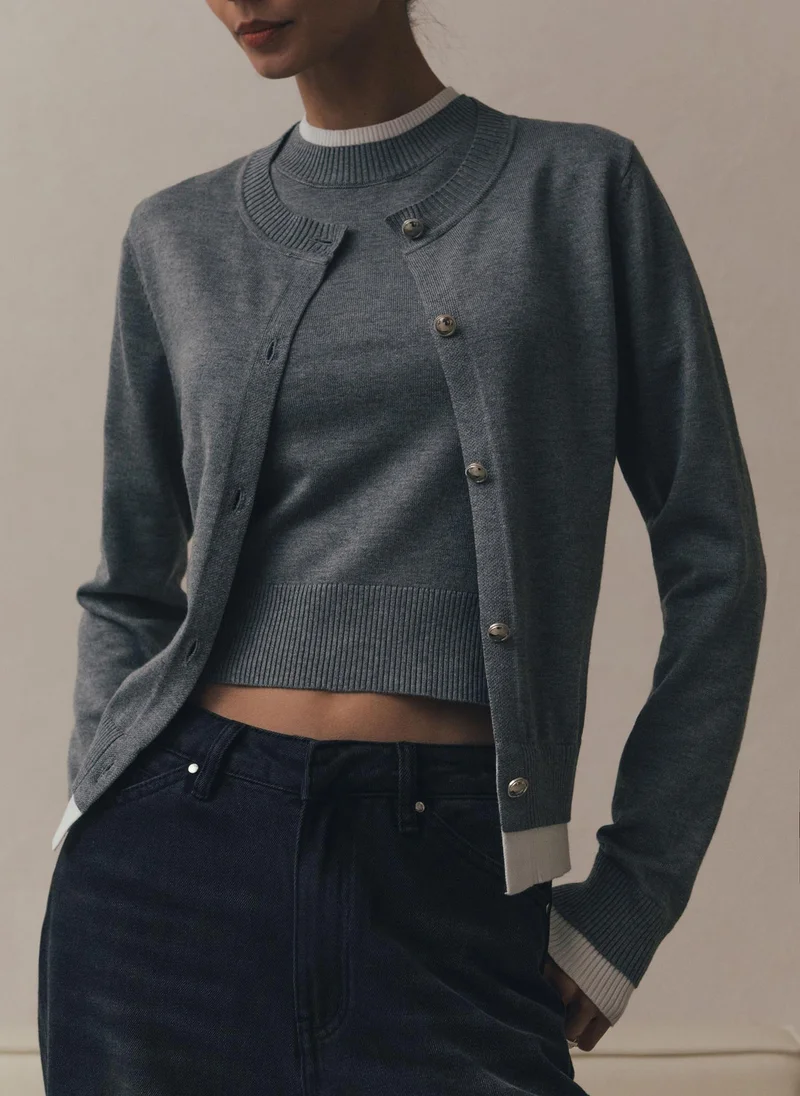 Lichi Knitted cardigan with contrasting cuffs and bottom edge
