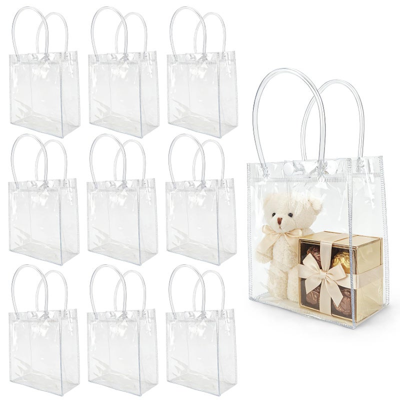 eowqeiur 10 PCS Clear Gift Bags with Handles(2.7x5.1x5.9 Inch) Reusable Transparent PVC Tote Goodie Bags Bulk Wedding Brthday Holiday Party Favors Supplies Wrap Basket Stuffers Goody Pouch Baggies for Presents - Image 1