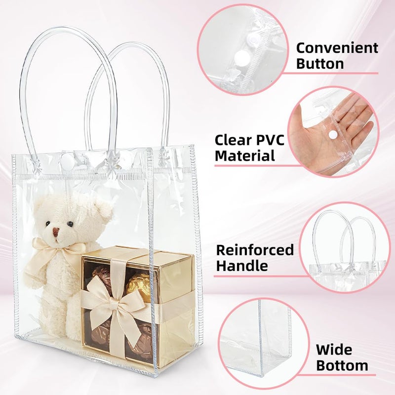 eowqeiur 10 PCS Clear Gift Bags with Handles(2.7x5.1x5.9 Inch) Reusable Transparent PVC Tote Goodie Bags Bulk Wedding Brthday Holiday Party Favors Supplies Wrap Basket Stuffers Goody Pouch Baggies for Presents - Image 3