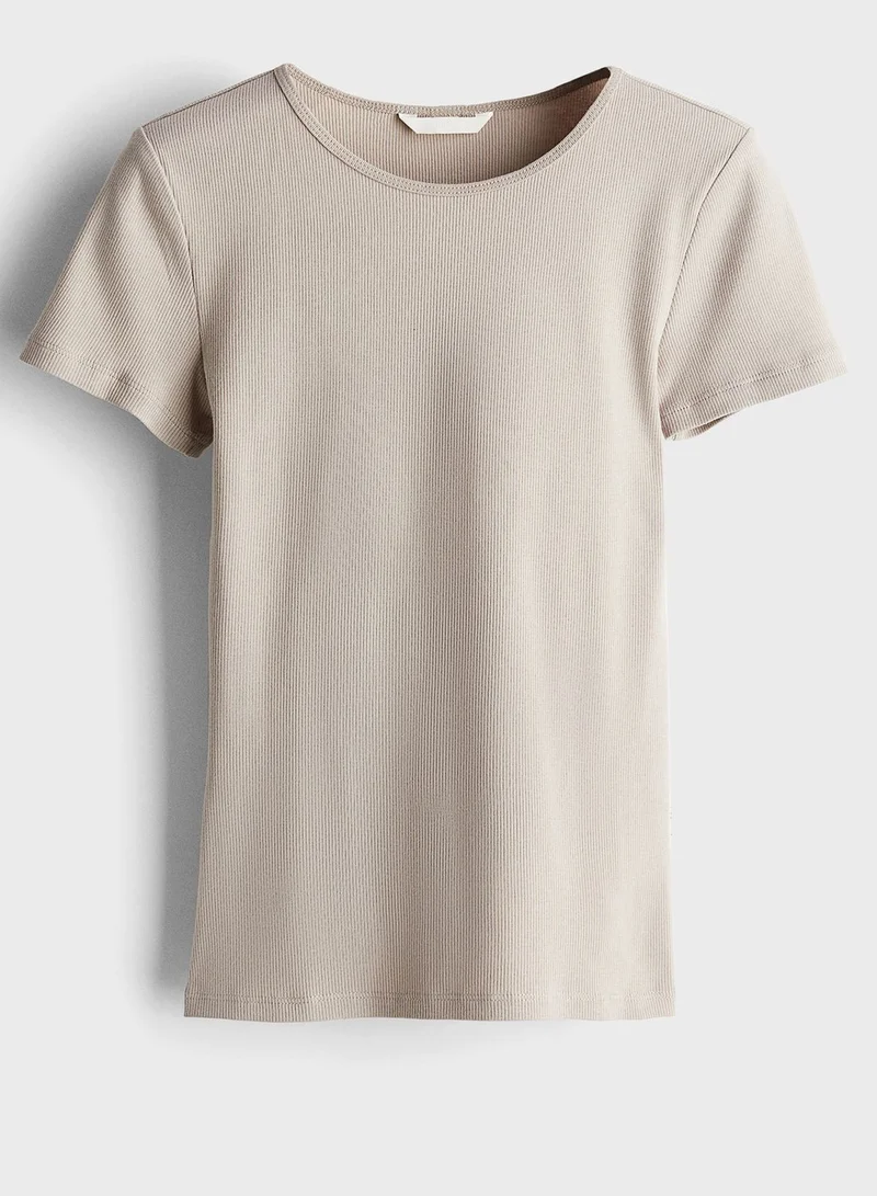 H&M Ribbed Crew Neck T-Shirt