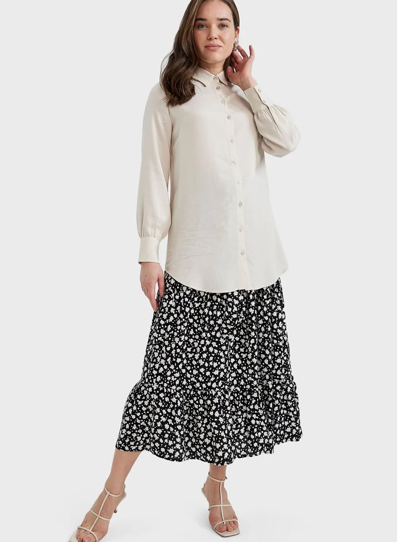DeFacto Floral Printed Tiered Skirt