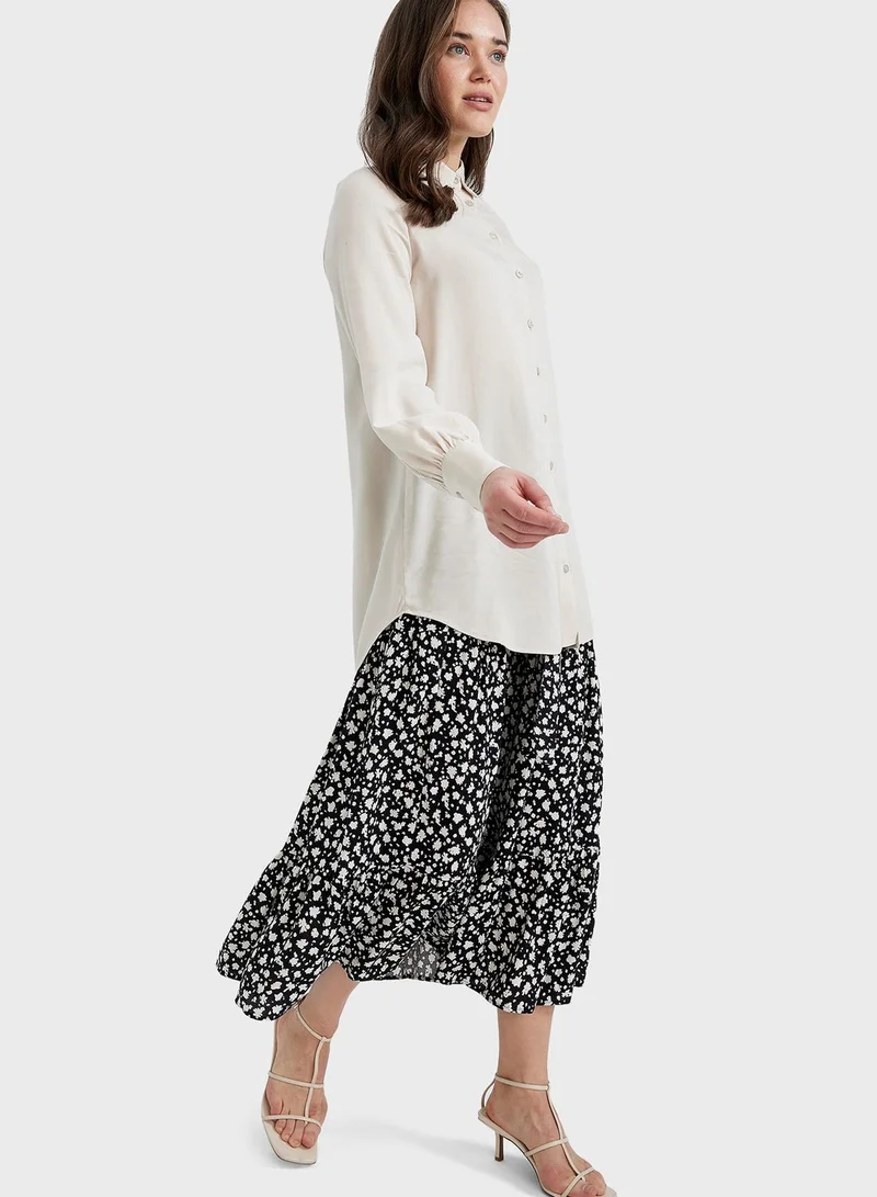DeFacto Floral Printed Tiered Skirt