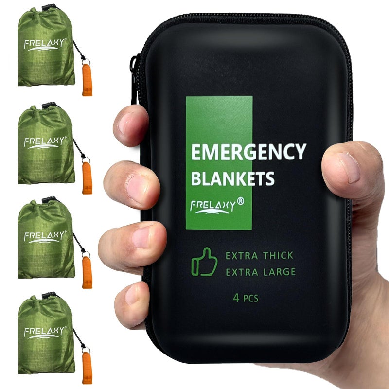Frelaxy Emergency Blanket 2Pack4Pack ExtraThick ExtraLarge Space Blankets with Whistles Storage Pouchs and EVA case 83 x 60