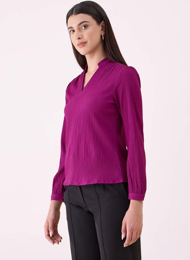 SALT ATTIRE Mandarin Collar Crepe Top - Image 4