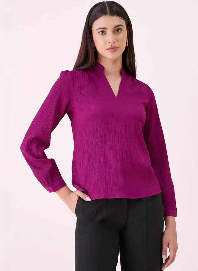 Salt Attire SALT ATTIRE Mandarin Collar Crepe Top