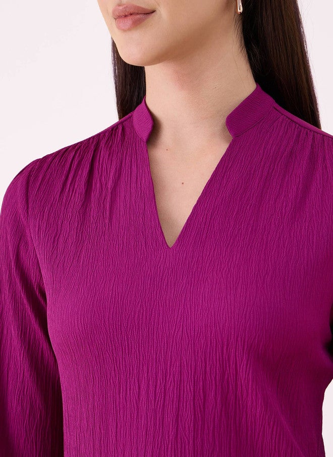SALT ATTIRE Mandarin Collar Crepe Top - Image 3