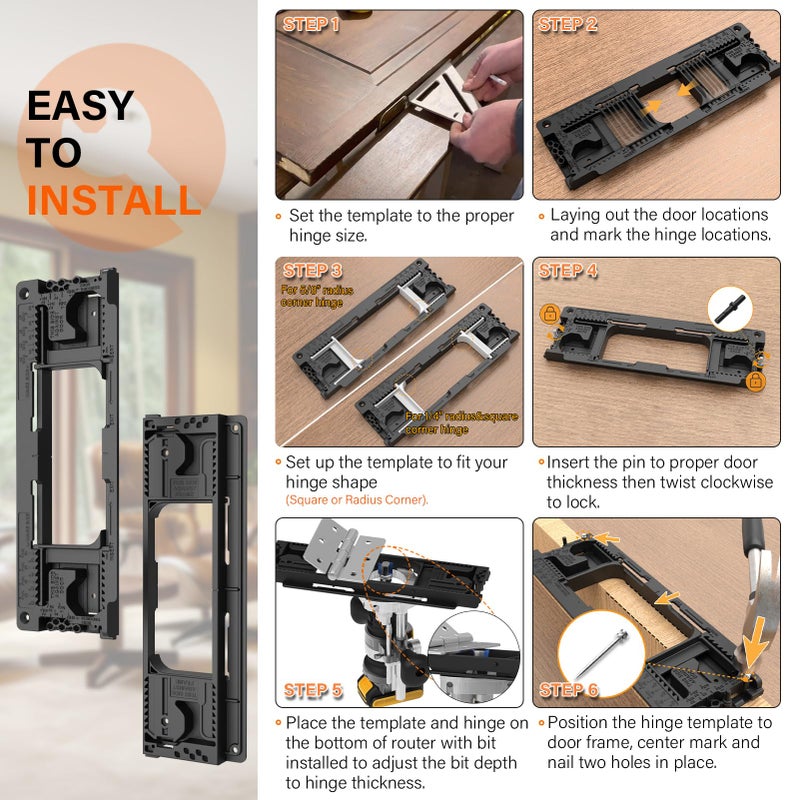 Sebupar Door Hinge Jig  Door Hinge Mortiser Hinge Installation Kit  Hinge Jig For Door And Door Frame/Jamb  Fits For 8 Hinge Sizes From 2-1/2"" To 6"" And 5 Door Thickness From 1-3/8"" To 2-1/2"". - Image 4