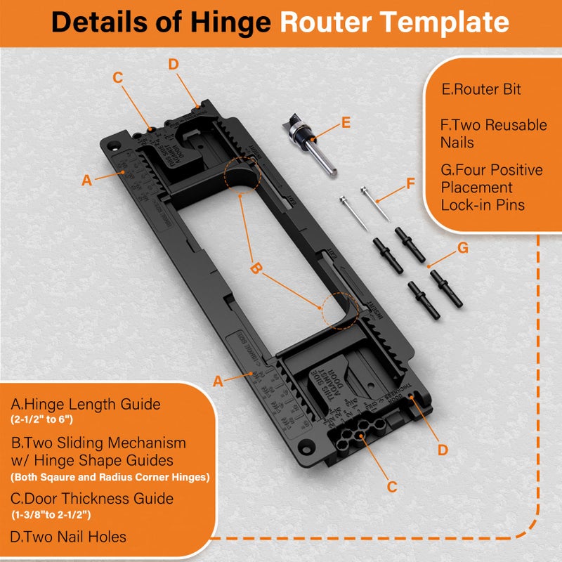 Sebupar Door Hinge Jig  Door Hinge Mortiser Hinge Installation Kit  Hinge Jig For Door And Door Frame/Jamb  Fits For 8 Hinge Sizes From 2-1/2"" To 6"" And 5 Door Thickness From 1-3/8"" To 2-1/2"". - Image 2
