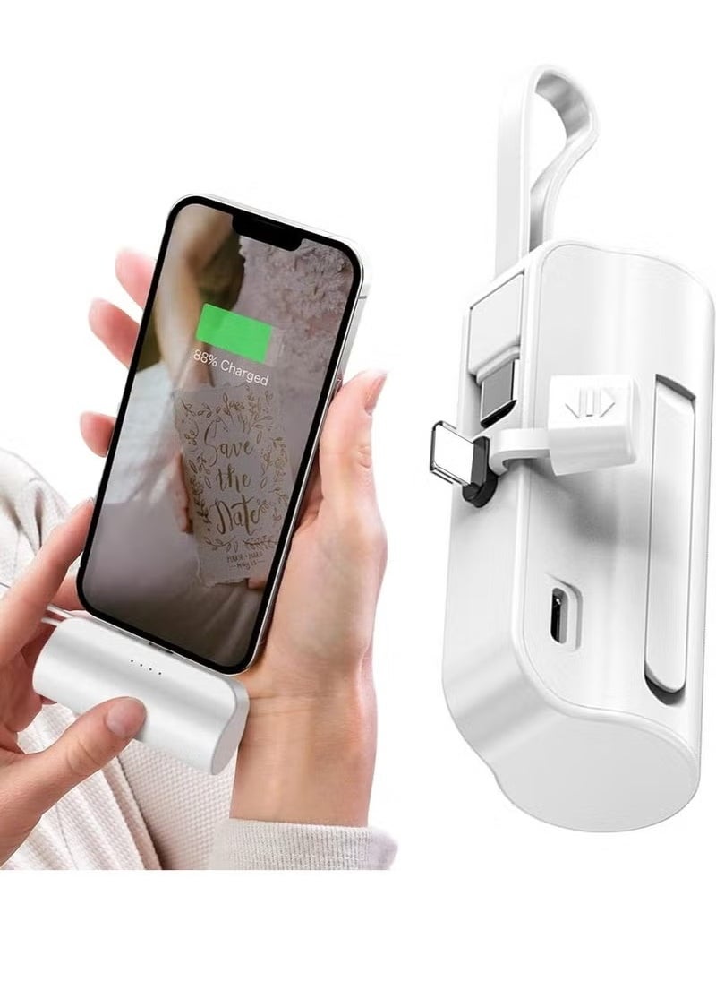 5000mAh Mini Power Bank, iPhone LIGHTNING Connector, Portable Charger Battery Pack, with Built in Cables and Foldable Stand & LED Display With light – Compatible for iPhone, Air Pods, iPad, and more (Black/White)