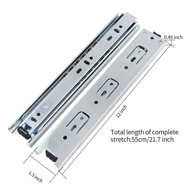 Urbest Ball Bearing Drawer Slides Full Extension 12 Inch Telescopic Slider For Cabinet, 1Pair (12-Inch) - Image 3