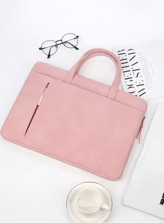 Laptop Bag 14 Inch for Women‘s - Pink Waterproof Office Bag, Elegant PU Leather Briefcase with Strap for Work & Travel - view 2