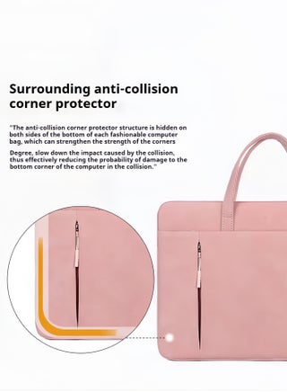 Laptop Bag 14 Inch for Women‘s - Pink Waterproof Office Bag, Elegant PU Leather Briefcase with Strap for Work & Travel - view 3