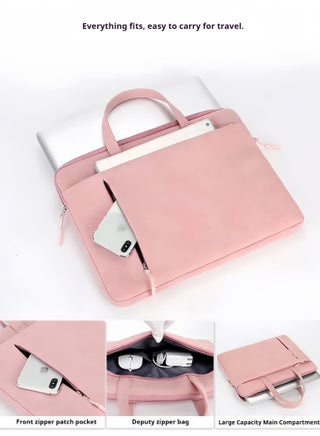 Laptop Bag 14 Inch for Women‘s - Pink Waterproof Office Bag, Elegant PU Leather Briefcase with Strap for Work & Travel - view 4