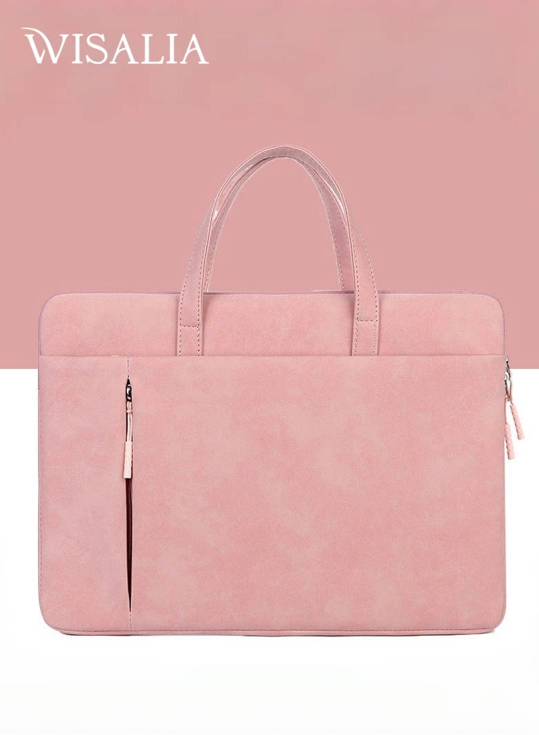 فيساليا حقيبة لابتوب وردي للنساء مقاس 14 انش - حقيبة أعمال خفيفة ومضادة للماء - تصنيع من جلد PU مع حزام كتف للمكتب والسفر - Image 1