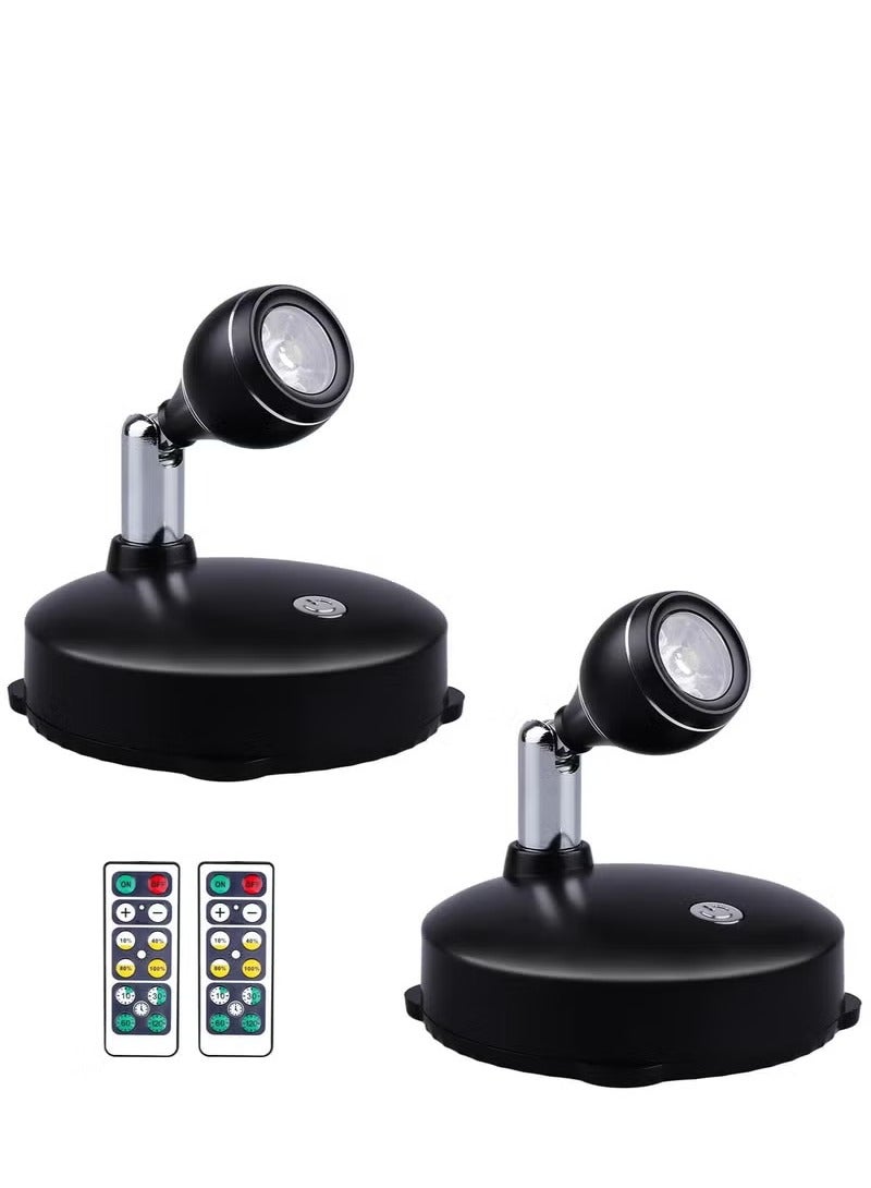 2 Pieces Wireless Spotlight for Indoor, Battery Operated LED Spotlight with Dimmable Rotatable Timer Uplight Mini Accent Lights with Remote for Wall Display Plants Painting Artwork Closet Natural White  - Image 1