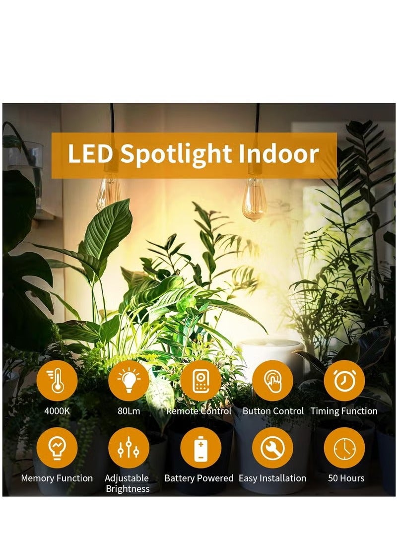 2 Pieces Wireless Spotlight for Indoor, Battery Operated LED Spotlight with Dimmable Rotatable Timer Uplight Mini Accent Lights with Remote for Wall Display Plants Painting Artwork Closet Natural White  - Image 2