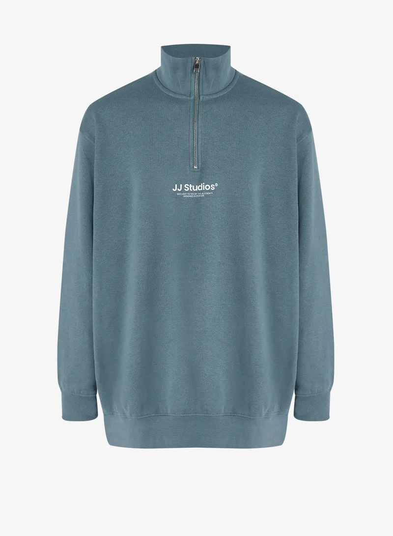 Plus Size Logo half Zip High Neck Sweatshirt