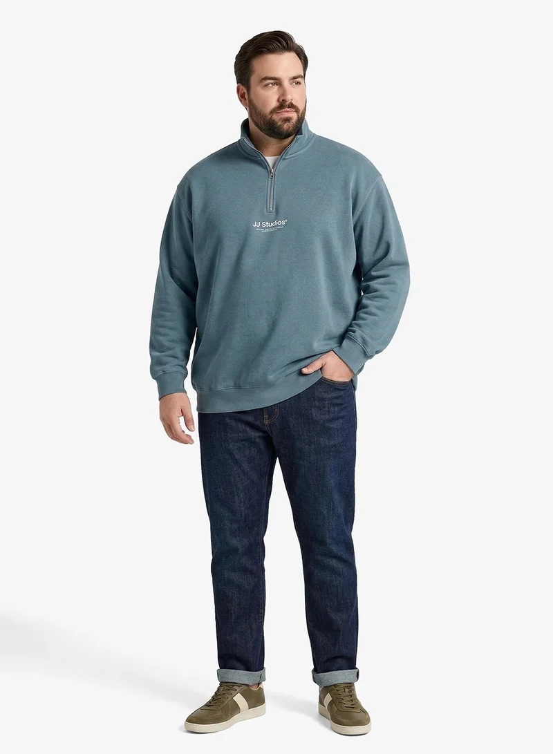 Plus Size Logo half Zip High Neck Sweatshirt