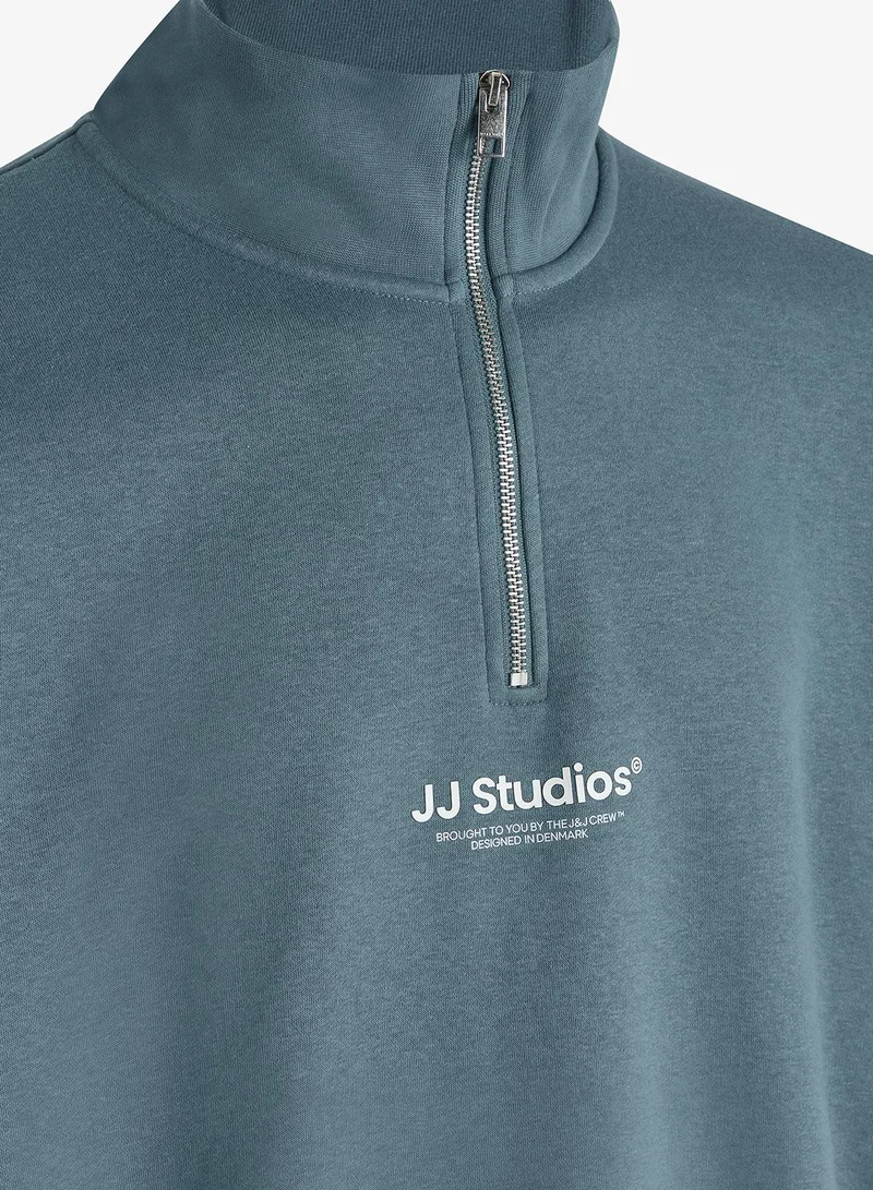 JACK & JONES  Plus Size Logo half Zip High Neck Sweatshirt for Men | Best Price UAE