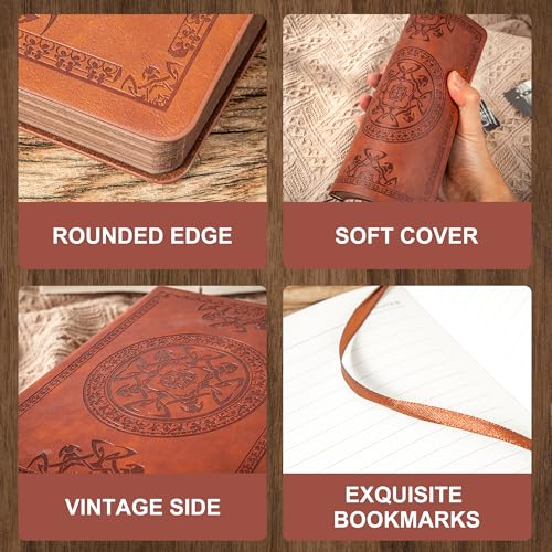 CAGIE 2 Pack Leather Vintage Journal for Men Soft Cover Lined Pages Notebook 180 Lay Flat for Writing Travel Diary, 5.7'' x 8.3'', Black, Brown - Image 2