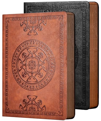 CAGIE 2 Pack Leather Vintage Journal for Men Soft Cover Lined Pages Notebook 180 Lay Flat for Writing Travel Diary, 5.7'' x 8.3'', Black, Brown - Image 1