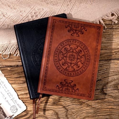 CAGIE 2 Pack Leather Vintage Journal for Men Soft Cover Lined Pages Notebook 180 Lay Flat for Writing Travel Diary, 5.7'' x 8.3'', Black, Brown - Image 3