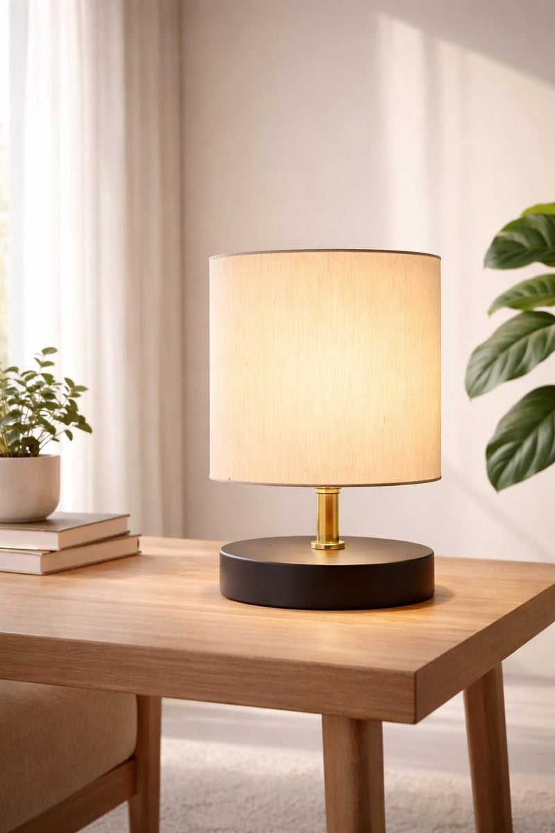 tu casa Black Metal Base Table Lamp | Off-White Cotton Shade | Decorative Bedside & Desk Lamp for Bedroom Living Room Lounge Office Study | Home Décor & Festive Gifting - Image 2